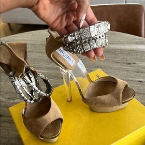 Jimmy Choo Tan Heels Elegant Peep Toe Design